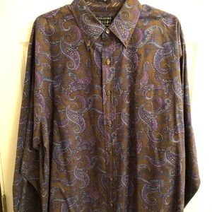 Brown, blue, and purple paisley button down